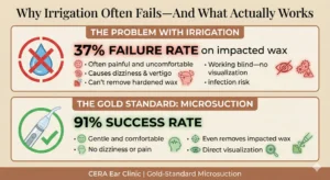 Microsuction is the gold standard for ear wax removal, offering what irrigation cannot: high success rates on impacted wax and a comfortable patient experience. Irrigation fails in 37% of difficult cases, often leaving patients in pain with wax still stuck